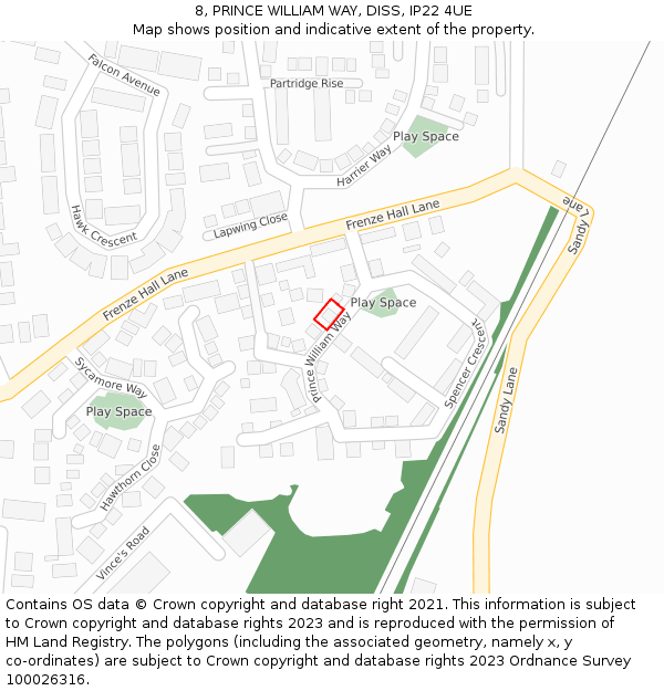 8, PRINCE WILLIAM WAY, DISS, IP22 4UE: Location map and indicative extent of plot