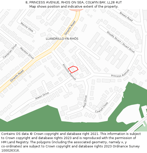 8, PRINCESS AVENUE, RHOS ON SEA, COLWYN BAY, LL28 4UT: Location map and indicative extent of plot