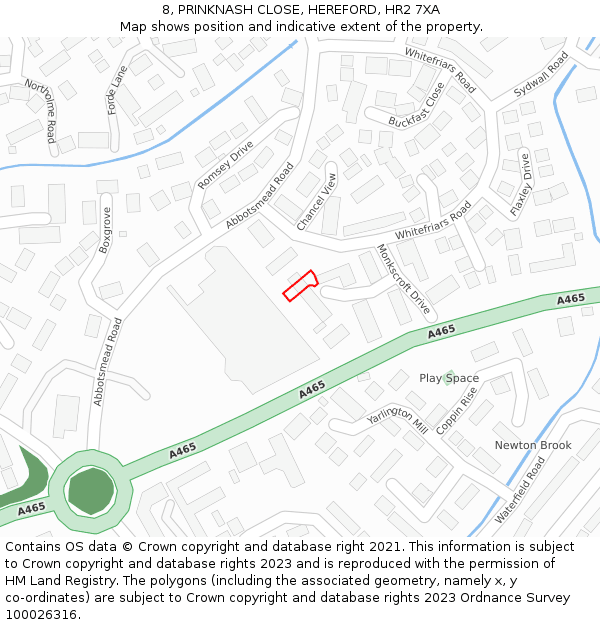 8, PRINKNASH CLOSE, HEREFORD, HR2 7XA: Location map and indicative extent of plot