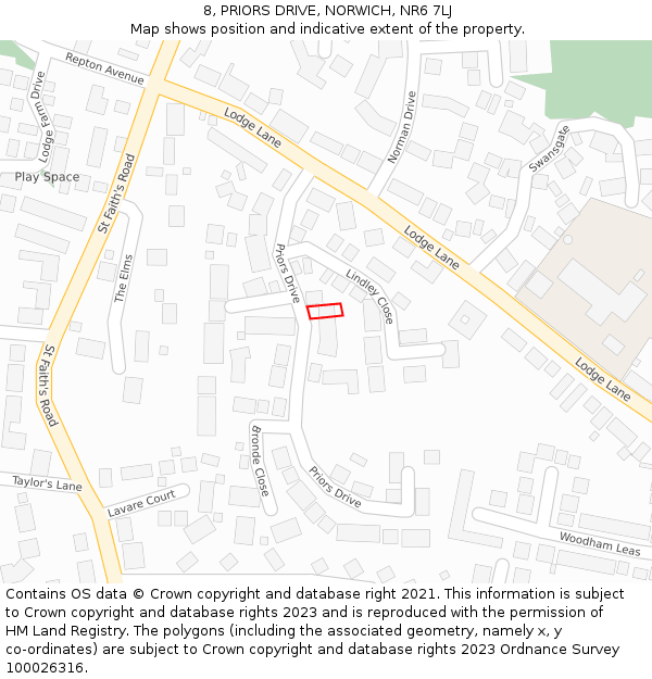 8, PRIORS DRIVE, NORWICH, NR6 7LJ: Location map and indicative extent of plot