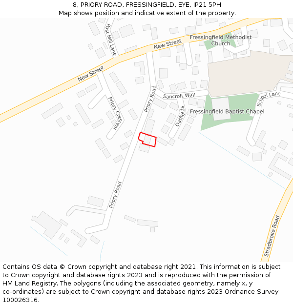 8, PRIORY ROAD, FRESSINGFIELD, EYE, IP21 5PH: Location map and indicative extent of plot