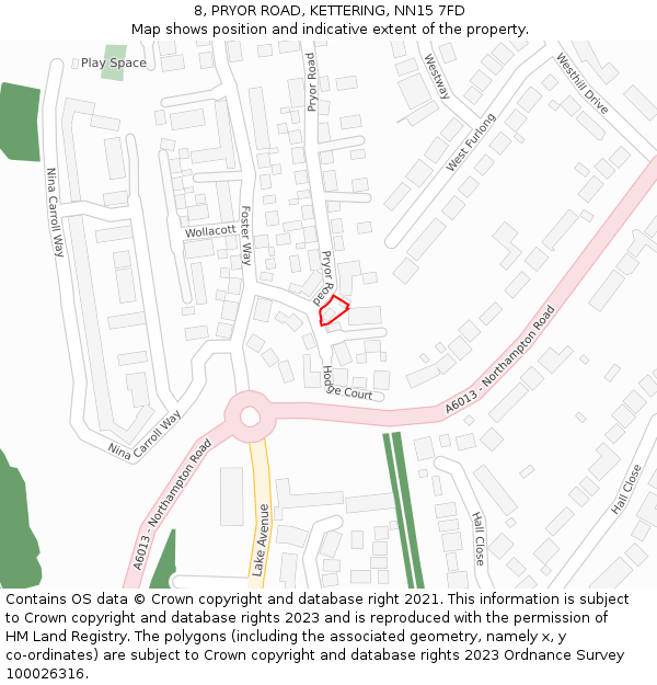 8, PRYOR ROAD, KETTERING, NN15 7FD: Location map and indicative extent of plot