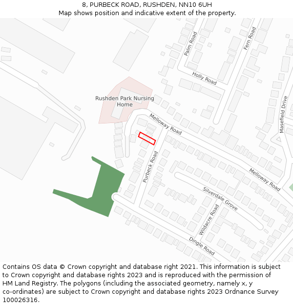 8, PURBECK ROAD, RUSHDEN, NN10 6UH: Location map and indicative extent of plot