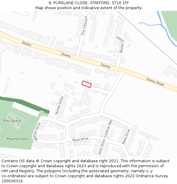 8, PURSLANE CLOSE, STAFFORD, ST16 1FF: Location map and indicative extent of plot