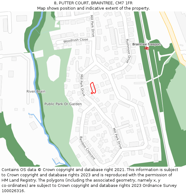 8, PUTTER COURT, BRAINTREE, CM7 1FR: Location map and indicative extent of plot