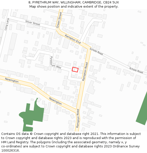 8, PYRETHRUM WAY, WILLINGHAM, CAMBRIDGE, CB24 5UX: Location map and indicative extent of plot