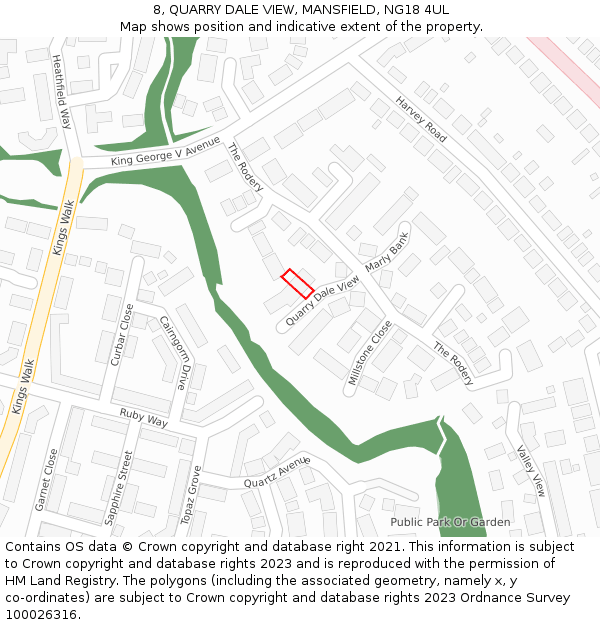 8, QUARRY DALE VIEW, MANSFIELD, NG18 4UL: Location map and indicative extent of plot
