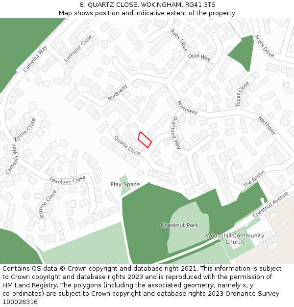 8, QUARTZ CLOSE, WOKINGHAM, RG41 3TS: Location map and indicative extent of plot
