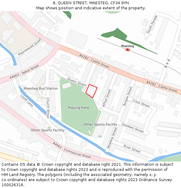 8, QUEEN STREET, MAESTEG, CF34 9YN: Location map and indicative extent of plot