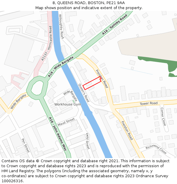 8, QUEENS ROAD, BOSTON, PE21 9AA: Location map and indicative extent of plot