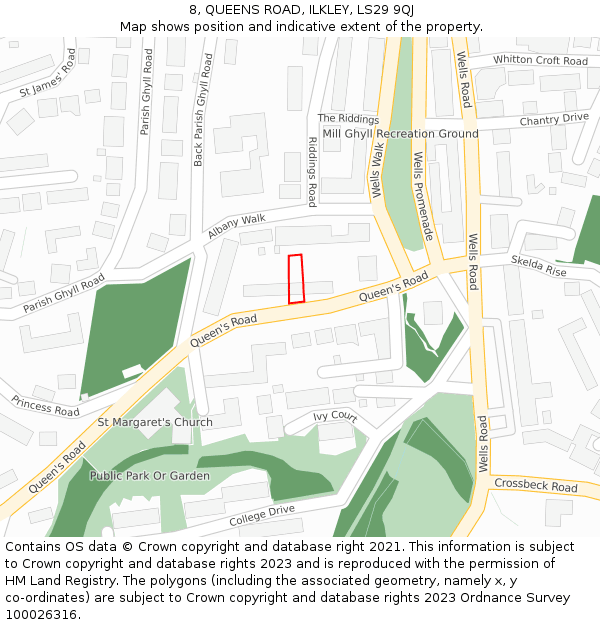 8, QUEENS ROAD, ILKLEY, LS29 9QJ: Location map and indicative extent of plot