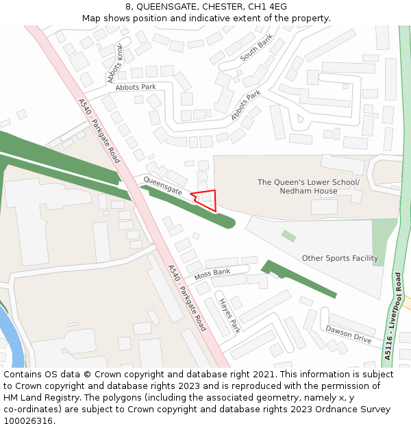 8, QUEENSGATE, CHESTER, CH1 4EG: Location map and indicative extent of plot