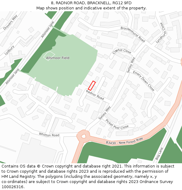 8, RADNOR ROAD, BRACKNELL, RG12 9FD: Location map and indicative extent of plot