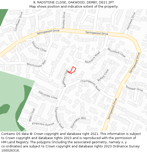 8, RADSTONE CLOSE, OAKWOOD, DERBY, DE21 2PT: Location map and indicative extent of plot