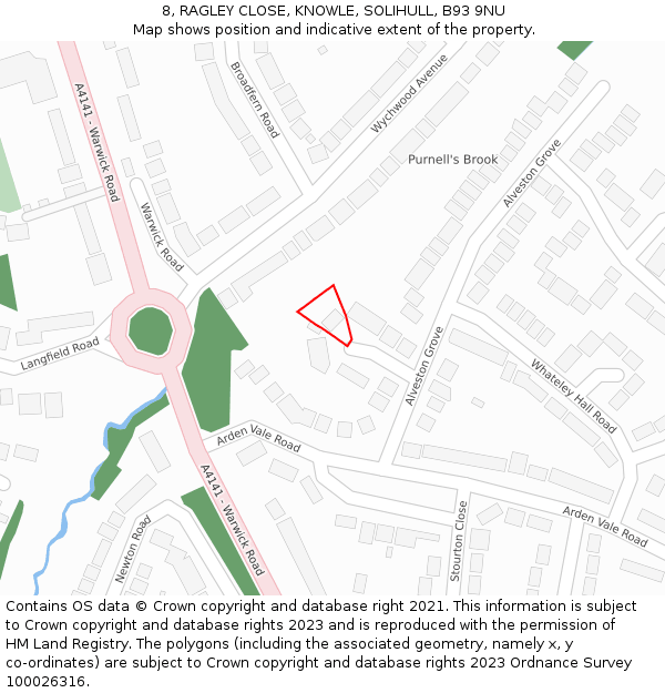 8, RAGLEY CLOSE, KNOWLE, SOLIHULL, B93 9NU: Location map and indicative extent of plot