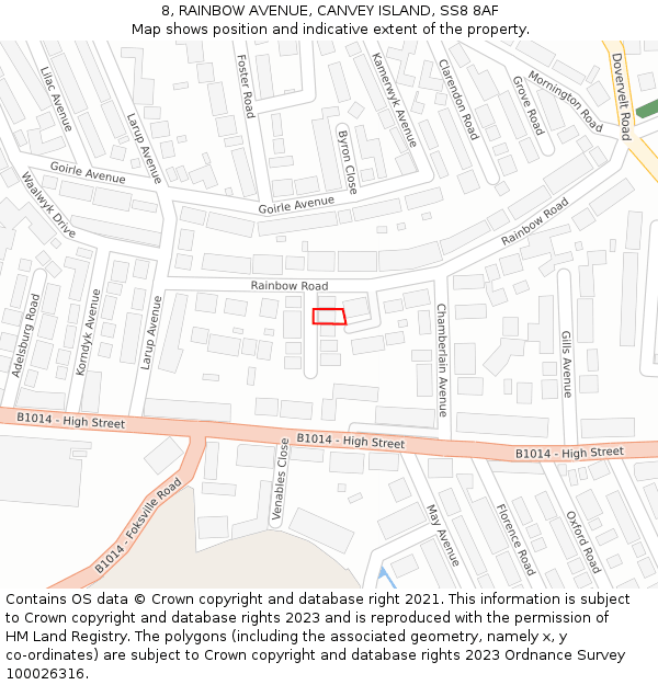 8, RAINBOW AVENUE, CANVEY ISLAND, SS8 8AF: Location map and indicative extent of plot