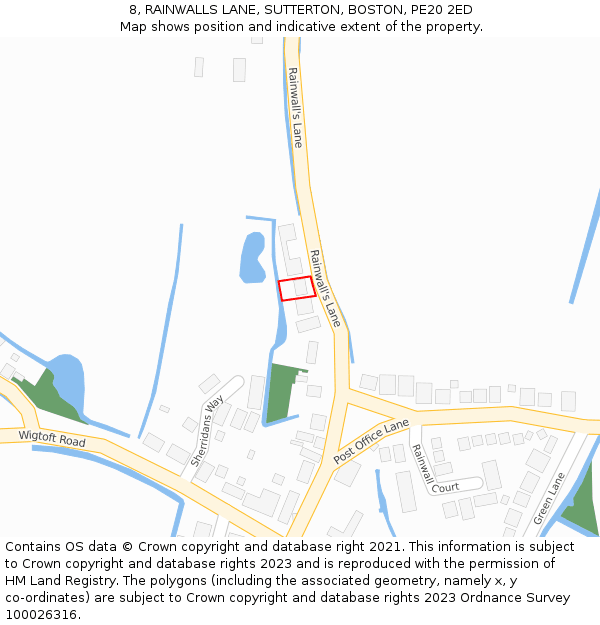 8, RAINWALLS LANE, SUTTERTON, BOSTON, PE20 2ED: Location map and indicative extent of plot