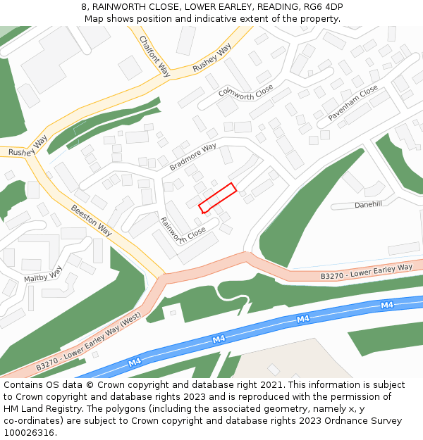 8, RAINWORTH CLOSE, LOWER EARLEY, READING, RG6 4DP: Location map and indicative extent of plot