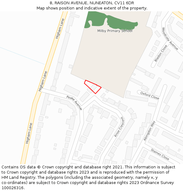 8, RAISON AVENUE, NUNEATON, CV11 6DR: Location map and indicative extent of plot
