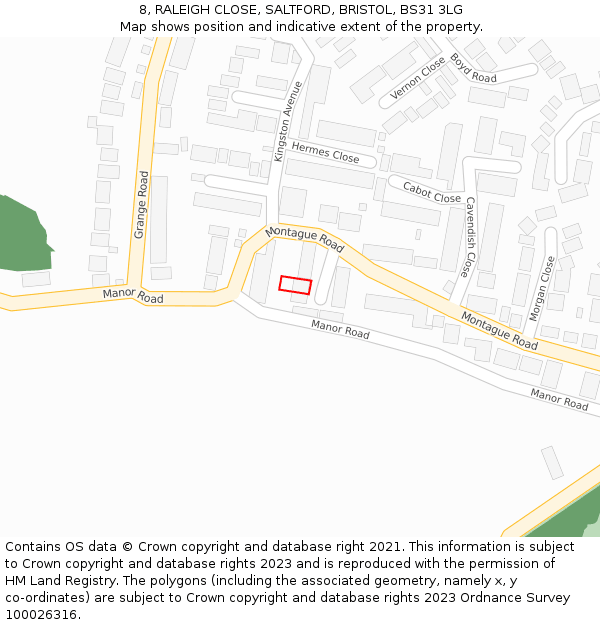 8, RALEIGH CLOSE, SALTFORD, BRISTOL, BS31 3LG: Location map and indicative extent of plot