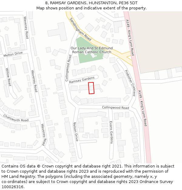 8, RAMSAY GARDENS, HUNSTANTON, PE36 5DT: Location map and indicative extent of plot