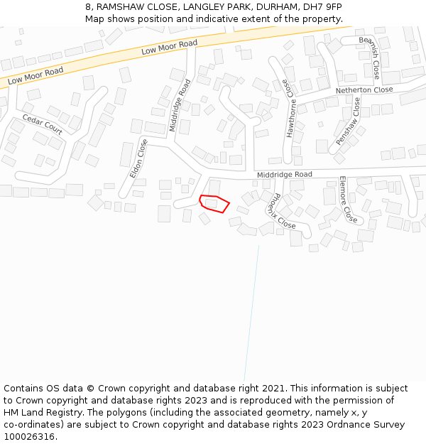 8, RAMSHAW CLOSE, LANGLEY PARK, DURHAM, DH7 9FP: Location map and indicative extent of plot