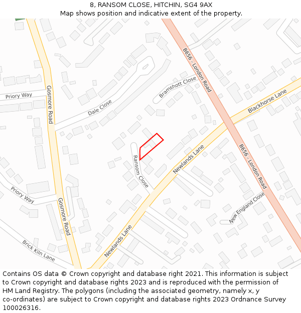 8, RANSOM CLOSE, HITCHIN, SG4 9AX: Location map and indicative extent of plot