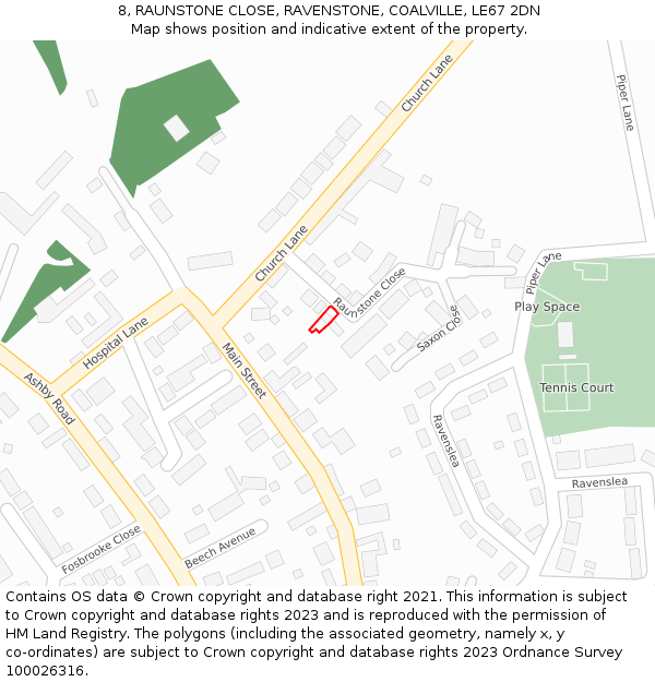 8, RAUNSTONE CLOSE, RAVENSTONE, COALVILLE, LE67 2DN: Location map and indicative extent of plot