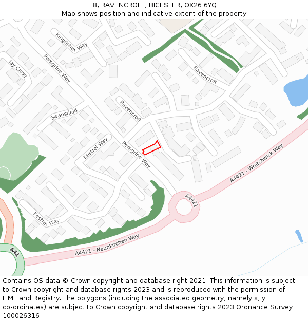 8, RAVENCROFT, BICESTER, OX26 6YQ: Location map and indicative extent of plot