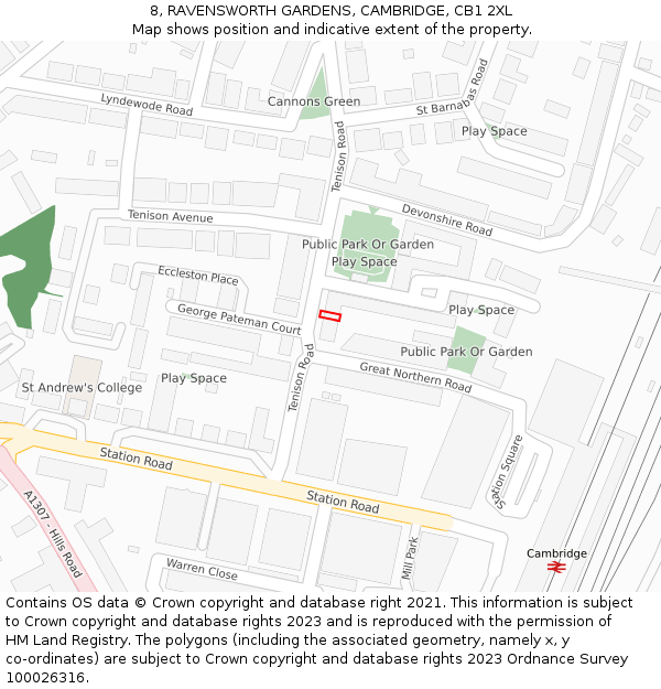 8, RAVENSWORTH GARDENS, CAMBRIDGE, CB1 2XL: Location map and indicative extent of plot