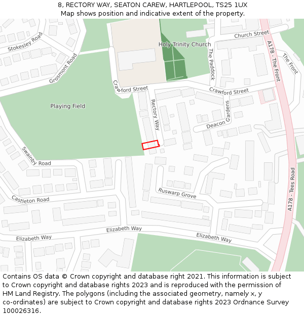 8, RECTORY WAY, SEATON CAREW, HARTLEPOOL, TS25 1UX: Location map and indicative extent of plot
