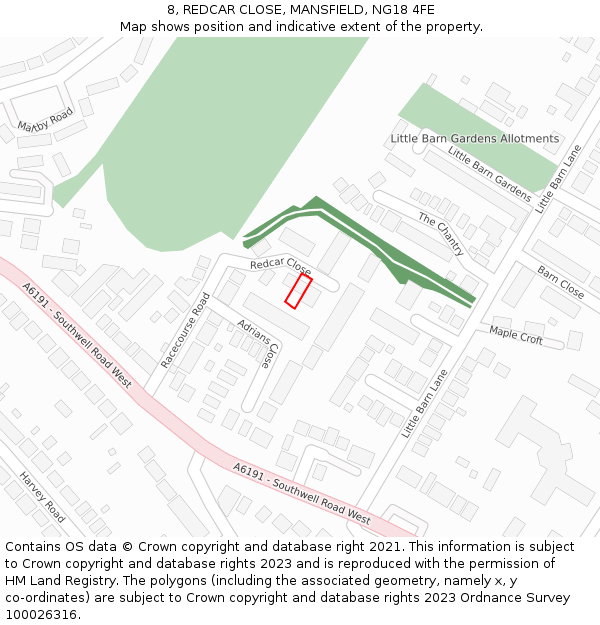 8, REDCAR CLOSE, MANSFIELD, NG18 4FE: Location map and indicative extent of plot