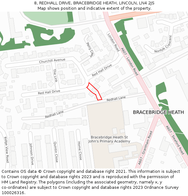 8, REDHALL DRIVE, BRACEBRIDGE HEATH, LINCOLN, LN4 2JS: Location map and indicative extent of plot