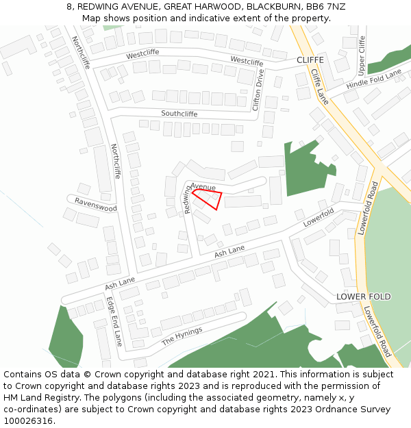 8, REDWING AVENUE, GREAT HARWOOD, BLACKBURN, BB6 7NZ: Location map and indicative extent of plot