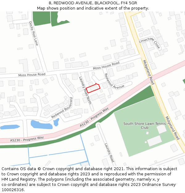 8, REDWOOD AVENUE, BLACKPOOL, FY4 5GR: Location map and indicative extent of plot