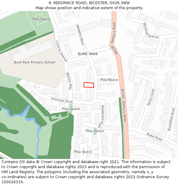 8, REEDMACE ROAD, BICESTER, OX26 3WW: Location map and indicative extent of plot