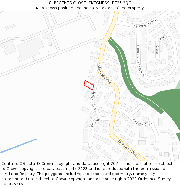 8, REGENTS CLOSE, SKEGNESS, PE25 3QG: Location map and indicative extent of plot