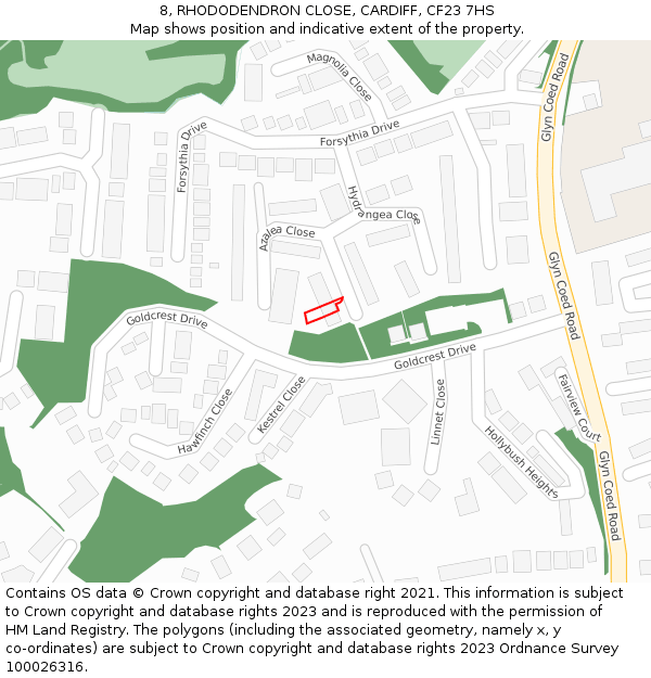 8, RHODODENDRON CLOSE, CARDIFF, CF23 7HS: Location map and indicative extent of plot