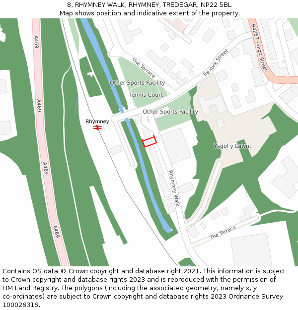 8, RHYMNEY WALK, RHYMNEY, TREDEGAR, NP22 5BL: Location map and indicative extent of plot