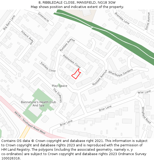 8, RIBBLEDALE CLOSE, MANSFIELD, NG18 3GW: Location map and indicative extent of plot
