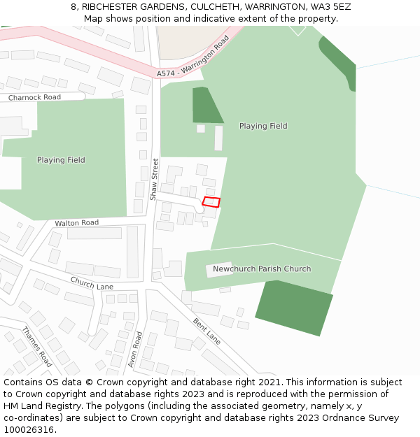 8, RIBCHESTER GARDENS, CULCHETH, WARRINGTON, WA3 5EZ: Location map and indicative extent of plot