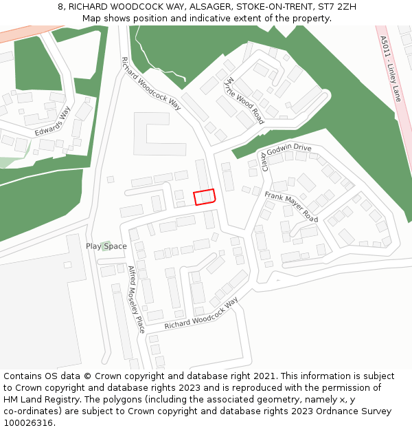 8, RICHARD WOODCOCK WAY, ALSAGER, STOKE-ON-TRENT, ST7 2ZH: Location map and indicative extent of plot
