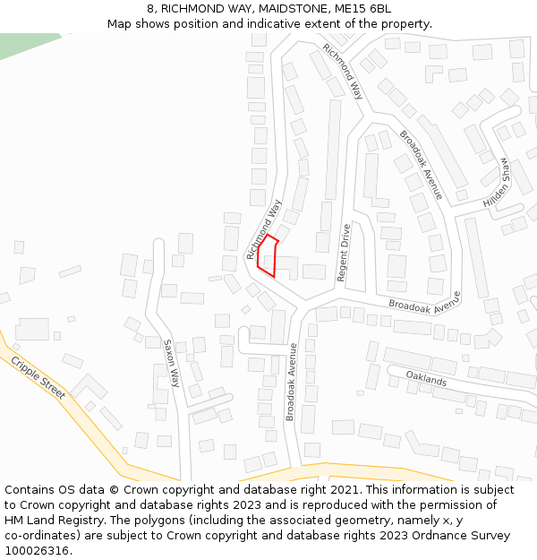 8, RICHMOND WAY, MAIDSTONE, ME15 6BL: Location map and indicative extent of plot