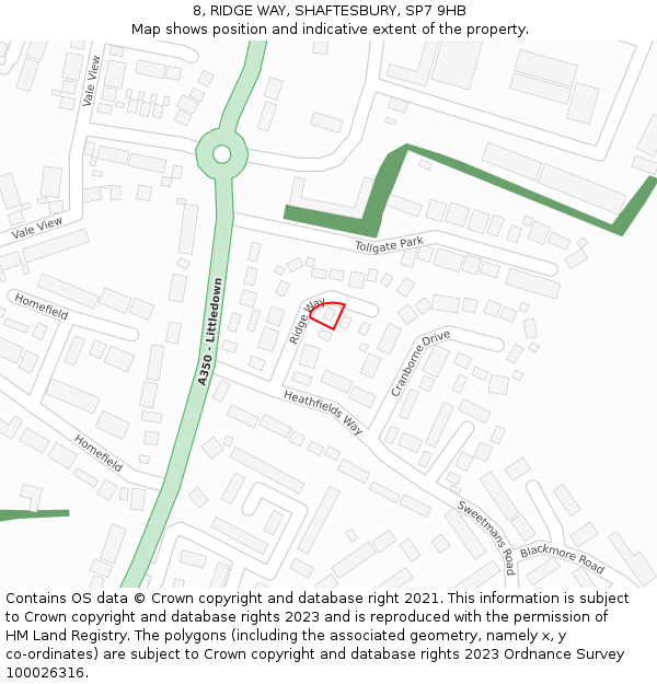8, RIDGE WAY, SHAFTESBURY, SP7 9HB: Location map and indicative extent of plot