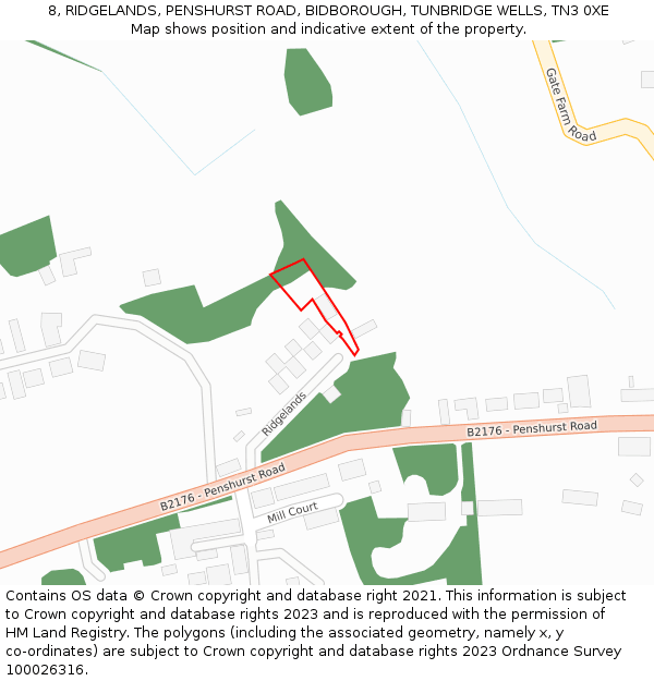 8, RIDGELANDS, PENSHURST ROAD, BIDBOROUGH, TUNBRIDGE WELLS, TN3 0XE: Location map and indicative extent of plot