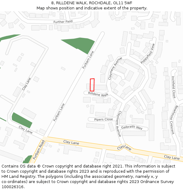 8, RILLDENE WALK, ROCHDALE, OL11 5WF: Location map and indicative extent of plot