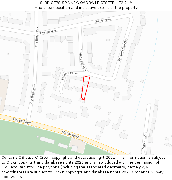 8, RINGERS SPINNEY, OADBY, LEICESTER, LE2 2HA: Location map and indicative extent of plot