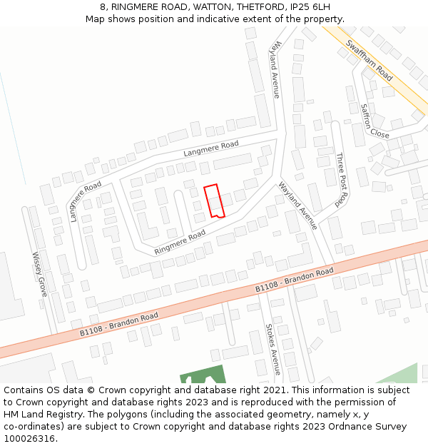 8, RINGMERE ROAD, WATTON, THETFORD, IP25 6LH: Location map and indicative extent of plot