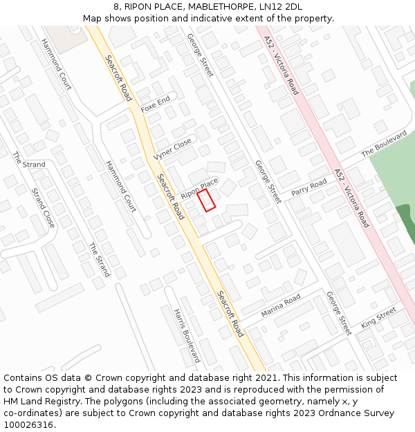 8, RIPON PLACE, MABLETHORPE, LN12 2DL: Location map and indicative extent of plot