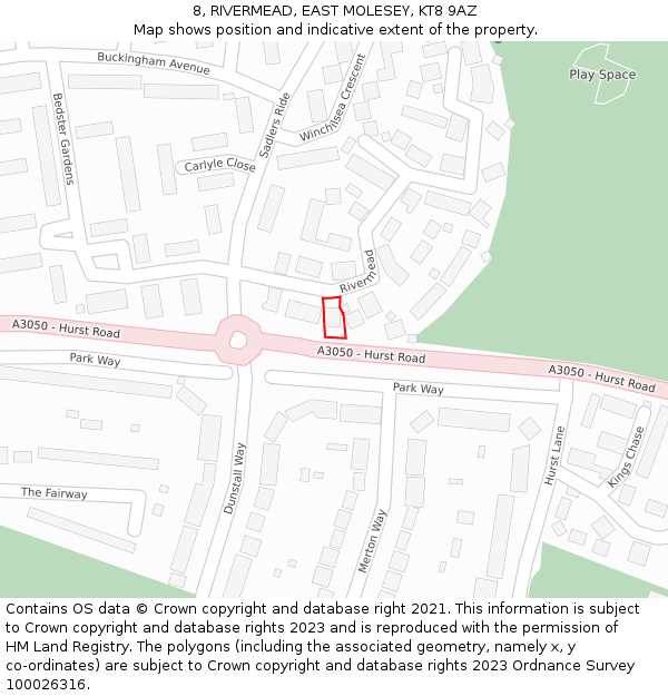 8, RIVERMEAD, EAST MOLESEY, KT8 9AZ: Location map and indicative extent of plot